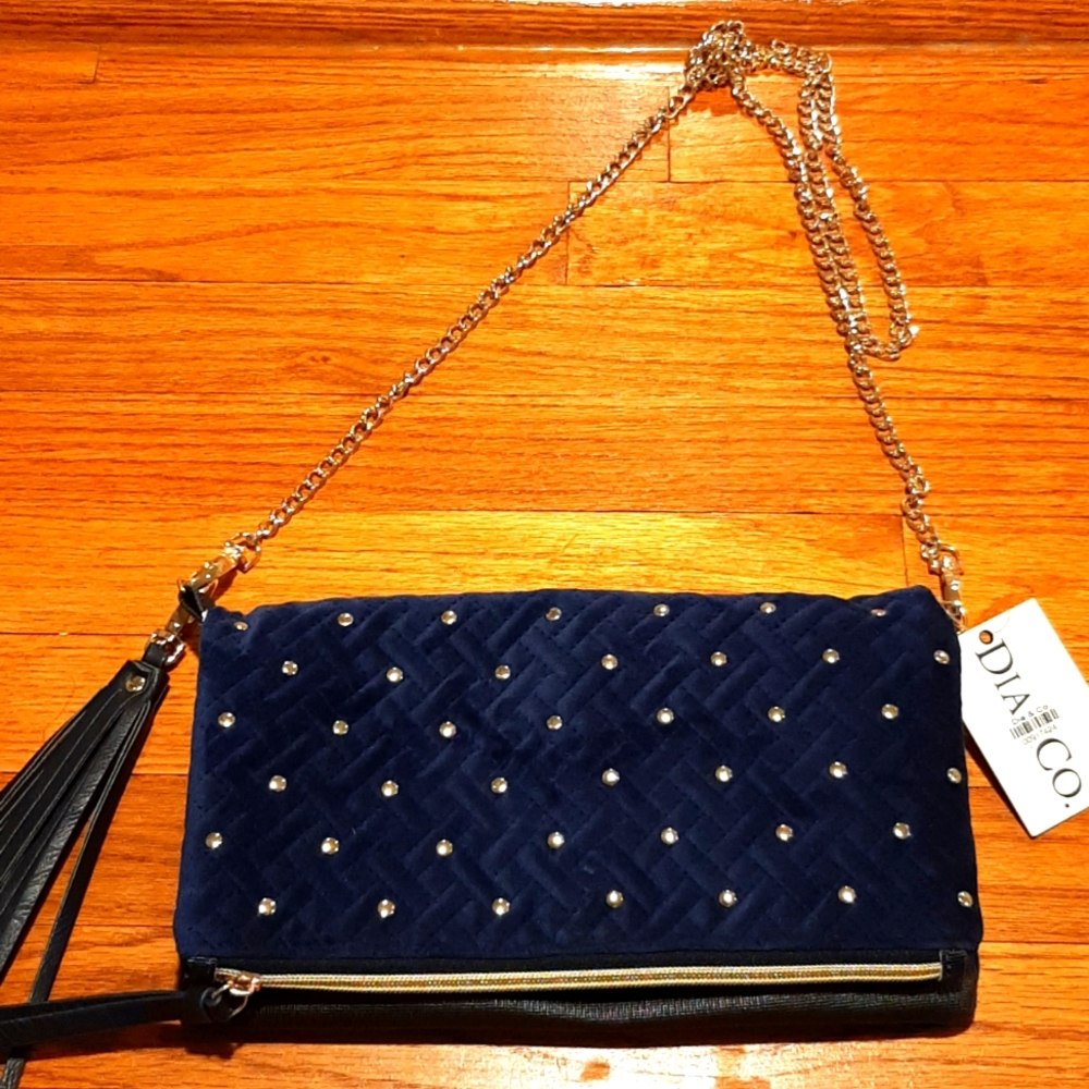 NEW Dia&Co  Dark Blue Quilted/Studded Crossbody Handbag with tags